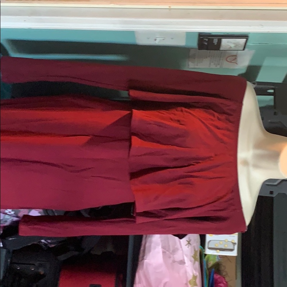 Dark red off the shoulder long sleeve Midi dress